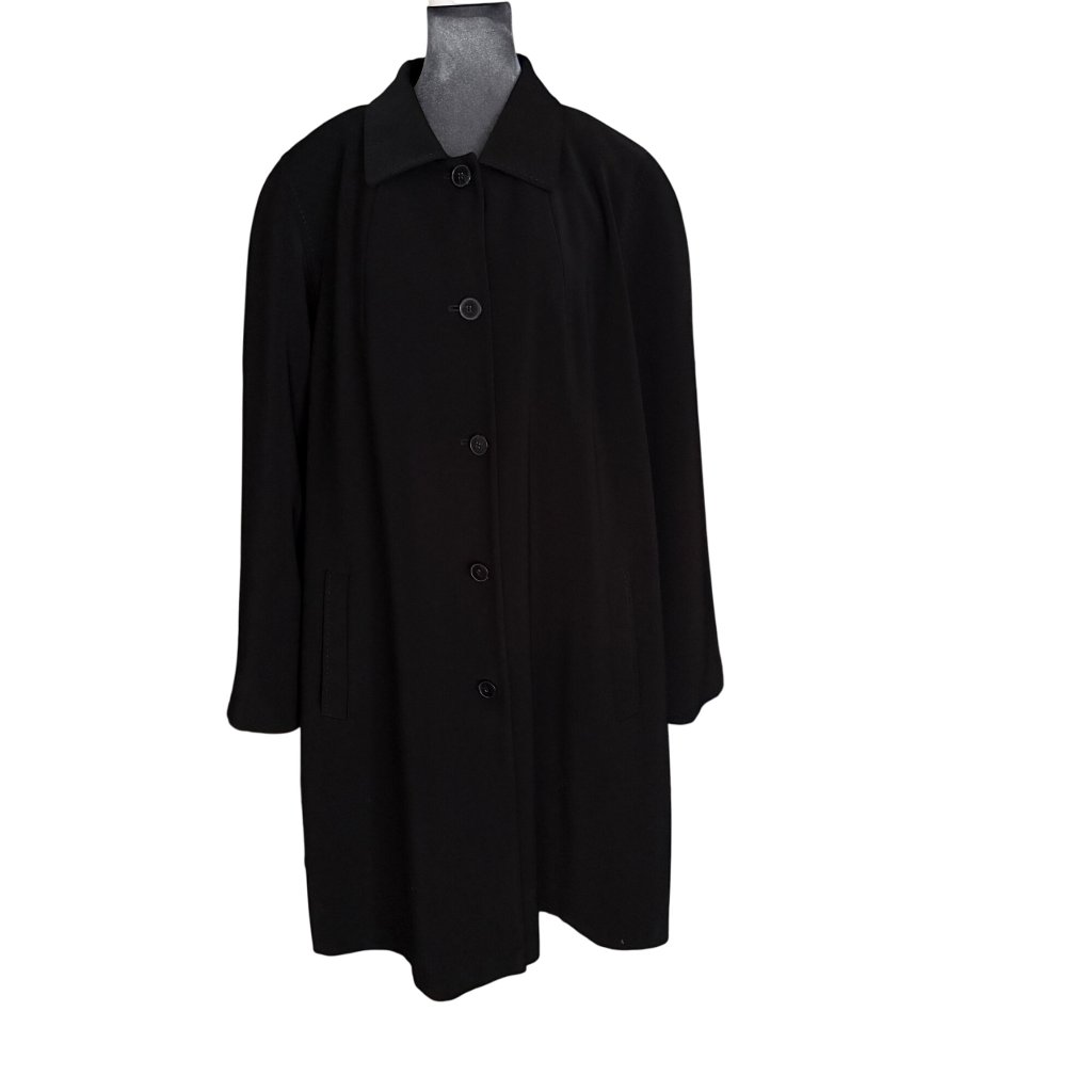 Saks Fifth Avenue Black Wool Blend Trench Coat With Button Closure & Pockets Siz